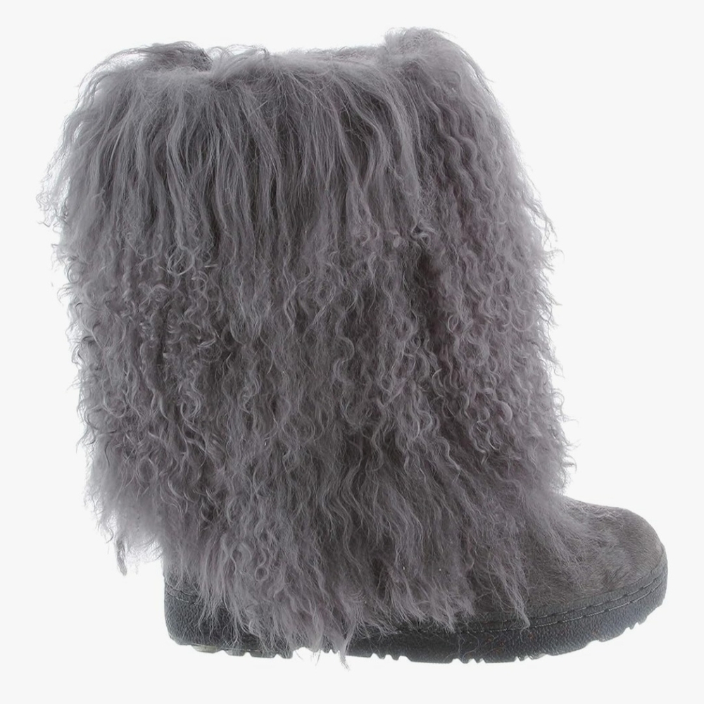 Bear Paw Womens Boetis II Dark Gray Mongolian Sheepskin Fur Boots Sz 7,New